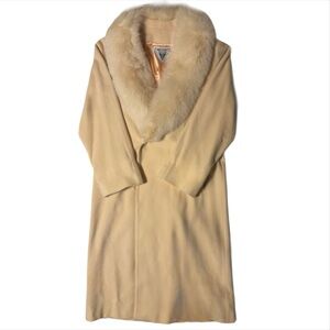 VTG J. Percy for Marvin Richards Cream Wool Overcoat, Luxurious Fur Collar Sz12